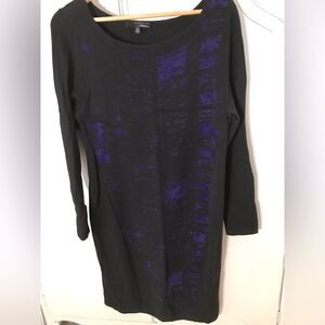 Elie Tahari Design Nation Cabincore Dress Sz XL Black Purple Fitted Sweater Knit